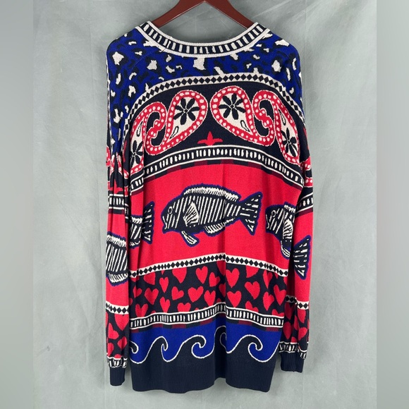 FARM Rio Navy Mixed Prints Knit Cardigan Oversized S - Picture 5 of 8